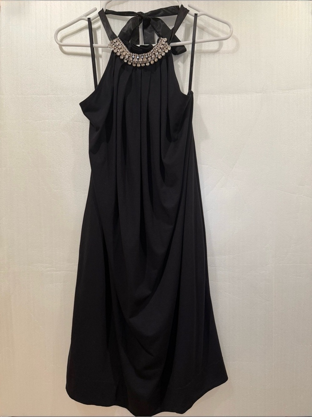 Sweetees Black Rhinestone Jeweled Collar Halter Cocktail Dress w/Pockets Size XS